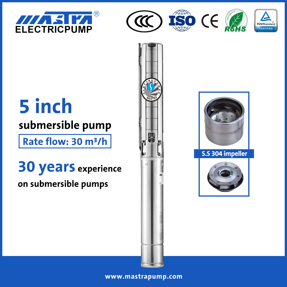 Pompe à eau solaire Mastra 5 pouces tout en acier inoxydable pour pompe à eau haute pression submersible à puits profond 5SP
