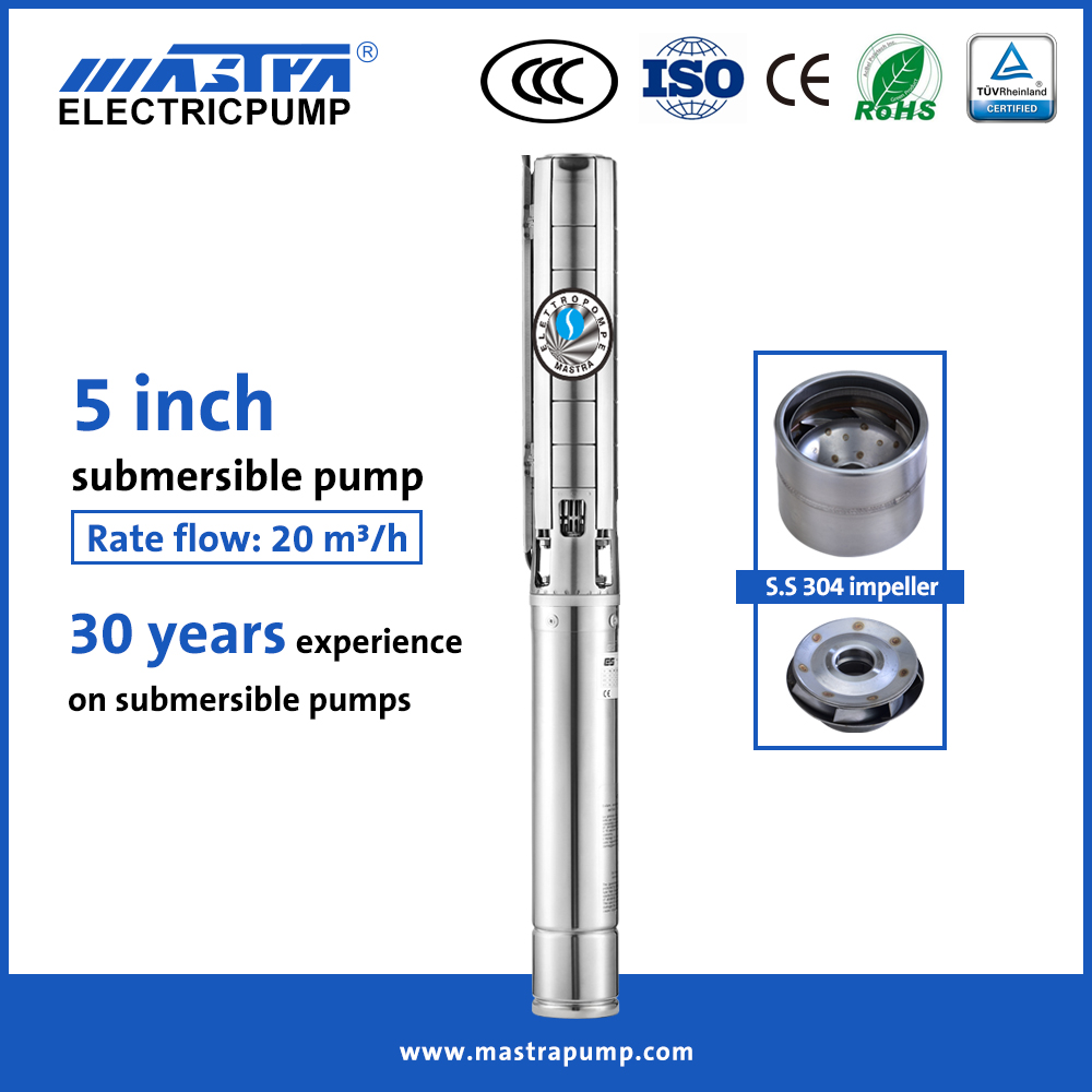 Pompe à eau de forage submersible Mastra 5 pouces tout en acier inoxydable 4hp 5SP pompe de fontaine submersible